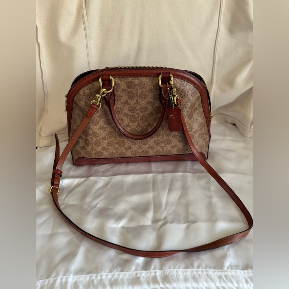 Coach Womens Coated Canvas Signature Quinn Satchel B4/Tan Rust - Picture 4 of 16